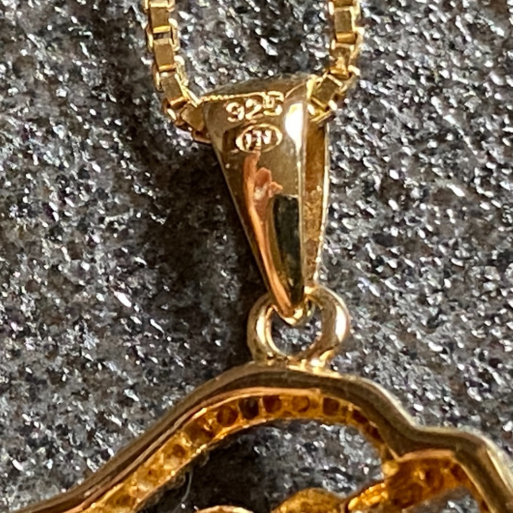 14K Gold Over Sterling Silver Flower Pendant With Diamond Accents - Picture 6 of 7